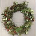 Wreath with Red Berries/Cones 18"